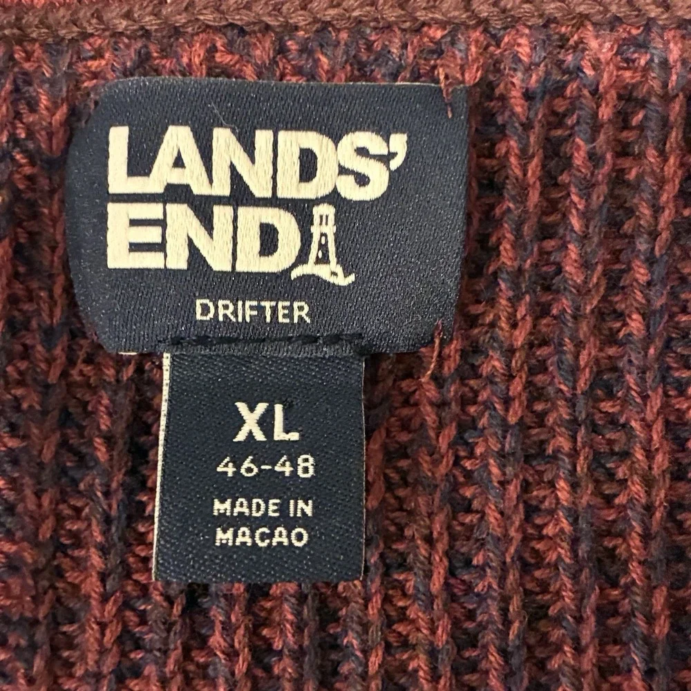 Lands End Drifter Burgundy Blue Marled Ribbed Knit Sweater Mens‎ XL Y2K Heritage